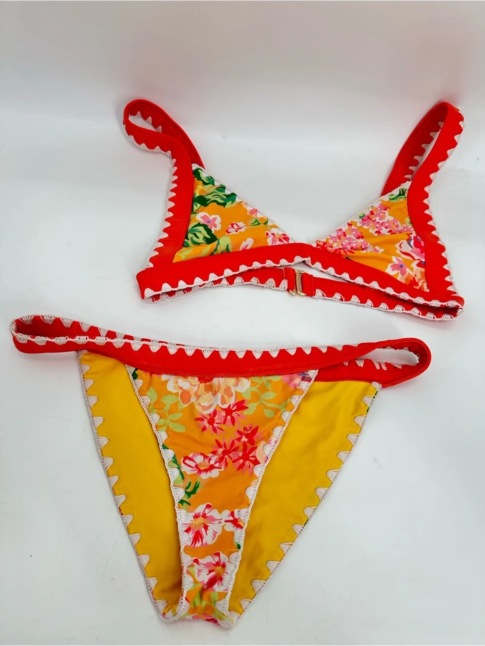 Lovers + Friends Adrift Bikini Yellow Orange Floral Bikini Set Size Medium